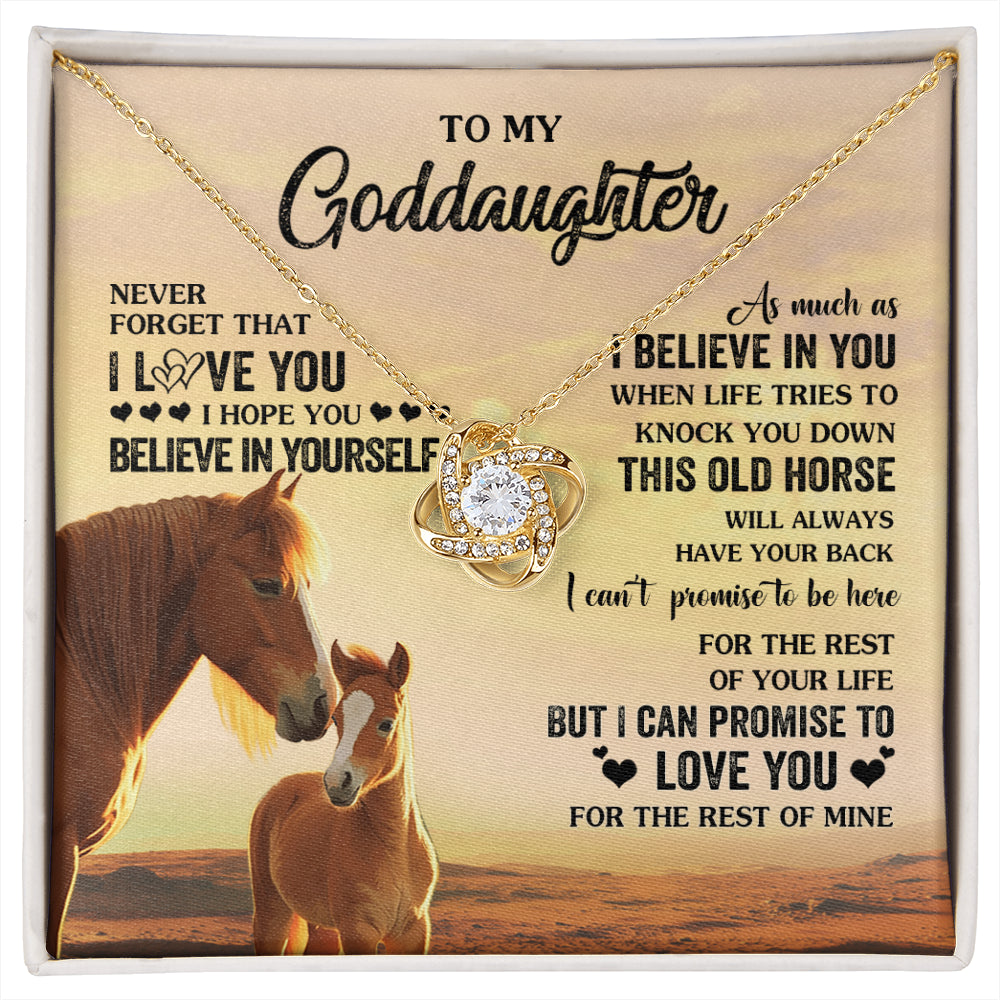 Love Knot Necklace 18K Yellow Gold Finish | 1 | Personalized To My Goddaughter Necklace From Aunt Uncle This Old Horse Love You Goddaughter Birthday Jewelry Christmas Customized Gift Box Message Card | siriusteestore