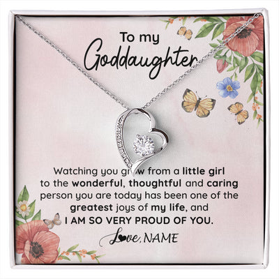 Forever Love Necklace 14K White Gold Finish | 1 | Personalized To My Goddaughter Necklace From Aunt Uncle Watching You Grow Goddaughter Birthday Gifts Graduation Christmas Customized Gift Box Message Card | siriusteestore