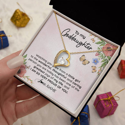 Forever Love Necklace 18K Yellow Gold Finish | 2 | Personalized To My Goddaughter Necklace From Aunt Uncle Watching You Grow Goddaughter Birthday Gifts Graduation Christmas Customized Gift Box Message Card | siriusteestore