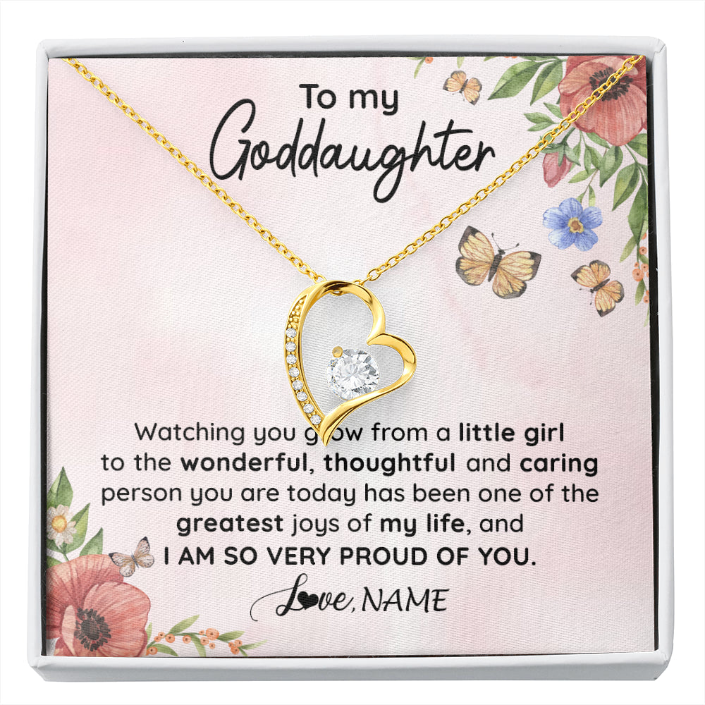 Forever Love Necklace 18K Yellow Gold Finish | 1 | Personalized To My Goddaughter Necklace From Aunt Uncle Watching You Grow Goddaughter Birthday Gifts Graduation Christmas Customized Gift Box Message Card | siriusteestore