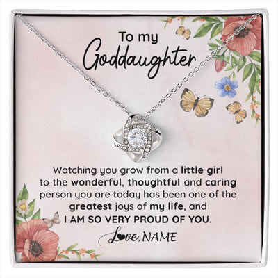 Love Knot Necklace 14K White Gold Finish | 1 | Personalized To My Goddaughter Necklace From Aunt Uncle Watching You Grow Goddaughter Birthday Gifts Graduation Christmas Customized Gift Box Message Card | siriusteestore