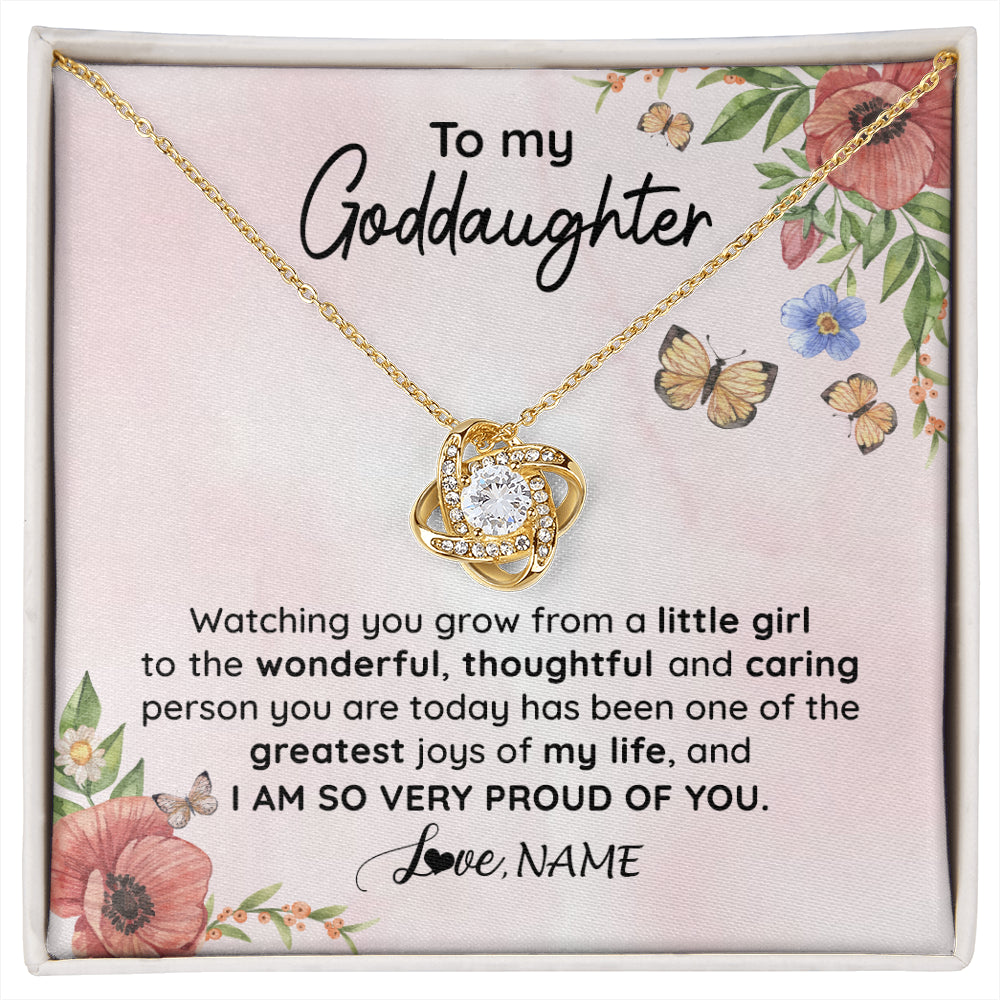 Love Knot Necklace 18K Yellow Gold Finish | 1 | Personalized To My Goddaughter Necklace From Aunt Uncle Watching You Grow Goddaughter Birthday Gifts Graduation Christmas Customized Gift Box Message Card | siriusteestore