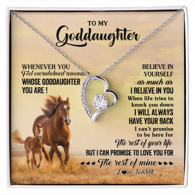 Forever Love Necklace 14K White Gold Finish | 1 | Personalized To My Goddaughter Necklace From Aunt Uncle Whenever You Feel Horse Goddaughter Birthday Jewelry Christmas Customized Gift Box Message Card | siriusteestore