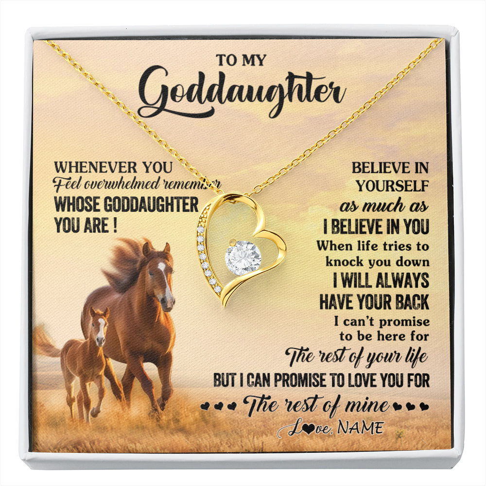 Forever Love Necklace 18K Yellow Gold Finish | 1 | Personalized To My Goddaughter Necklace From Aunt Uncle Whenever You Feel Horse Goddaughter Birthday Jewelry Christmas Customized Gift Box Message Card | siriusteestore