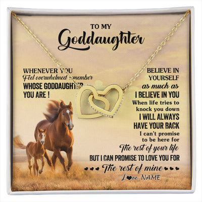 Interlocking Hearts Necklace 18K Yellow Gold Finish | 1 | Personalized To My Goddaughter Necklace From Aunt Uncle Whenever You Feel Horse Goddaughter Birthday Jewelry Christmas Customized Gift Box Message Card | siriusteestore