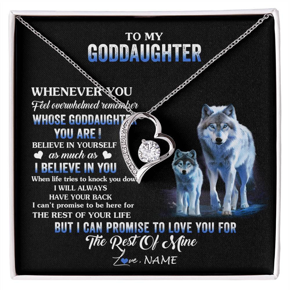 Forever Love Necklace 14K White Gold Finish | 1 | Personalized To My Goddaughter Necklace From Aunt Uncle Whenever You Feel Wolf Goddaughter Birthday Gifts Jewelry Christmas Customized Gift Box Message Card | siriusteestore