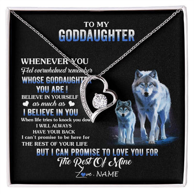 Forever Love Necklace 14K White Gold Finish | 1 | Personalized To My Goddaughter Necklace From Aunt Uncle Whenever You Feel Wolf Goddaughter Birthday Gifts Jewelry Christmas Customized Gift Box Message Card | siriusteestore