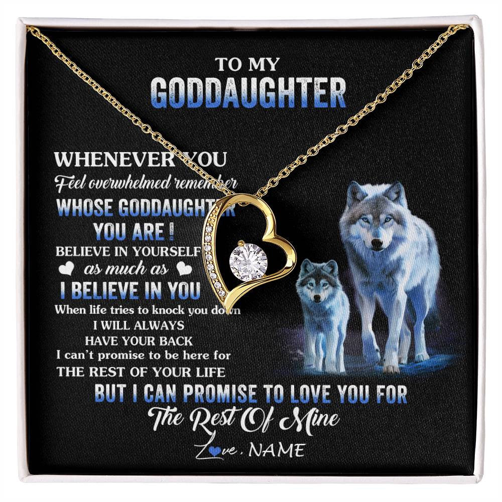 Forever Love Necklace 18K Yellow Gold Finish | 1 | Personalized To My Goddaughter Necklace From Aunt Uncle Whenever You Feel Wolf Goddaughter Birthday Gifts Jewelry Christmas Customized Gift Box Message Card | siriusteestore