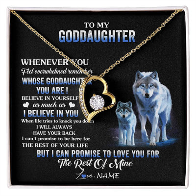 Forever Love Necklace 18K Yellow Gold Finish | 1 | Personalized To My Goddaughter Necklace From Aunt Uncle Whenever You Feel Wolf Goddaughter Birthday Gifts Jewelry Christmas Customized Gift Box Message Card | siriusteestore
