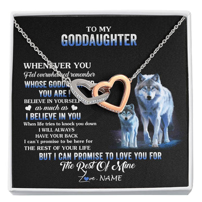 Interlocking Hearts Necklace Stainless Steel & Rose Gold Finish | 1 | Personalized To My Goddaughter Necklace From Aunt Uncle Whenever You Feel Wolf Goddaughter Birthday Gifts Jewelry Christmas Customized Gift Box Message Card | siriusteestore