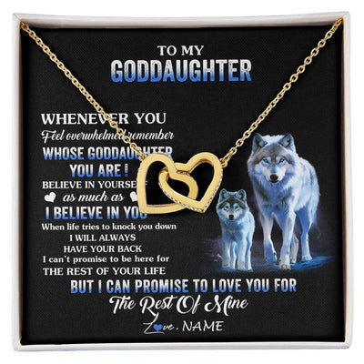 Interlocking Hearts Necklace 18K Yellow Gold Finish | 1 | Personalized To My Goddaughter Necklace From Aunt Uncle Whenever You Feel Wolf Goddaughter Birthday Gifts Jewelry Christmas Customized Gift Box Message Card | siriusteestore