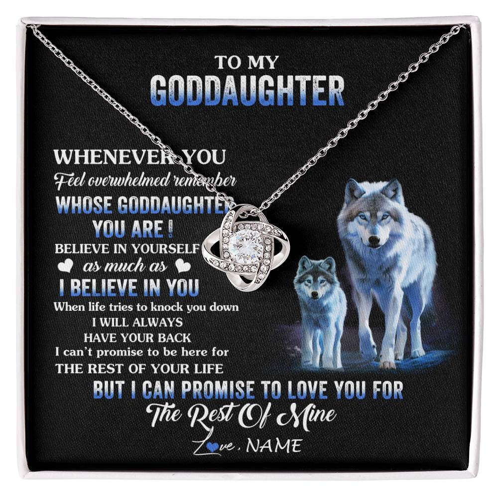 Love Knot Necklace 14K White Gold Finish | 1 | Personalized To My Goddaughter Necklace From Aunt Uncle Whenever You Feel Wolf Goddaughter Birthday Gifts Jewelry Christmas Customized Gift Box Message Card | siriusteestore