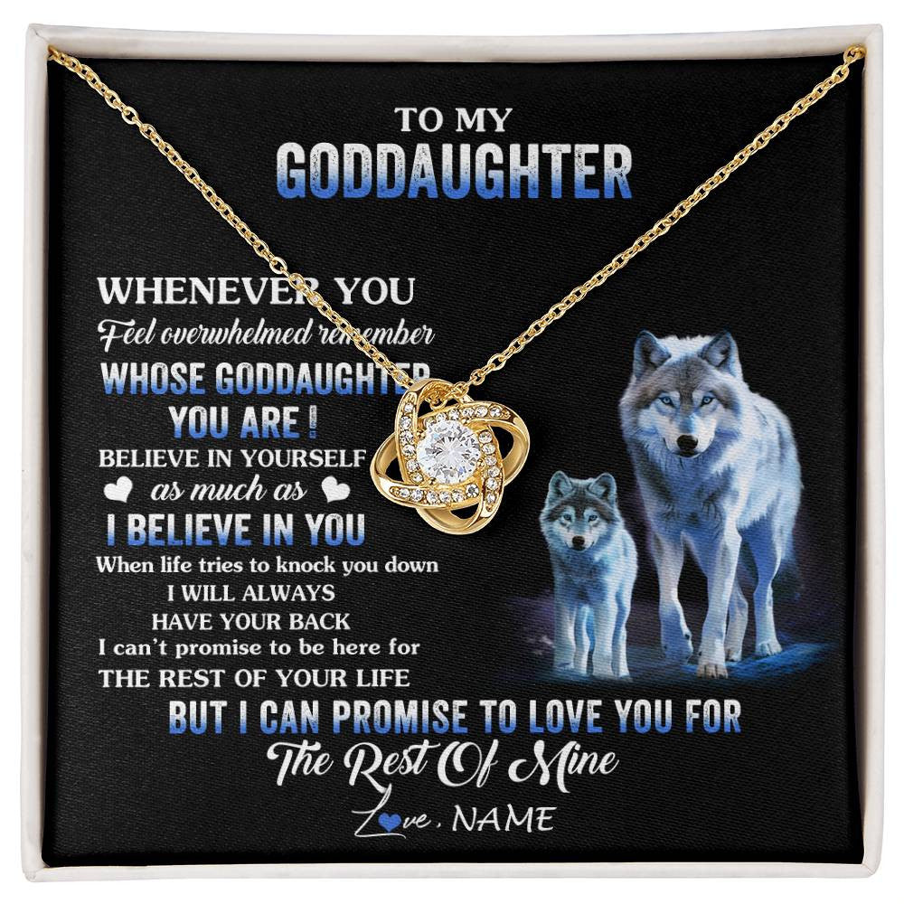 Love Knot Necklace 18K Yellow Gold Finish | 1 | Personalized To My Goddaughter Necklace From Aunt Uncle Whenever You Feel Wolf Goddaughter Birthday Gifts Jewelry Christmas Customized Gift Box Message Card | siriusteestore