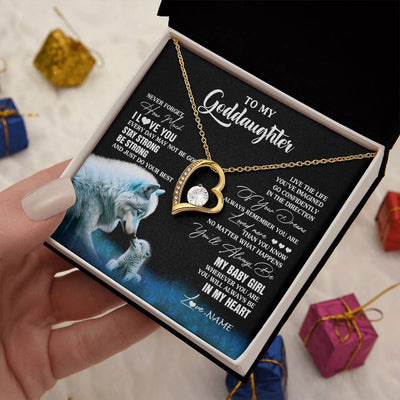 Forever Love Necklace 18K Yellow Gold Finish | 2 | Personalized To My Goddaughter Necklace From Aunt Uncle Wolf Never Forget How Much I Love You Birthday Gifts Christmas Customized Gift Box Message Card | siriusteestore