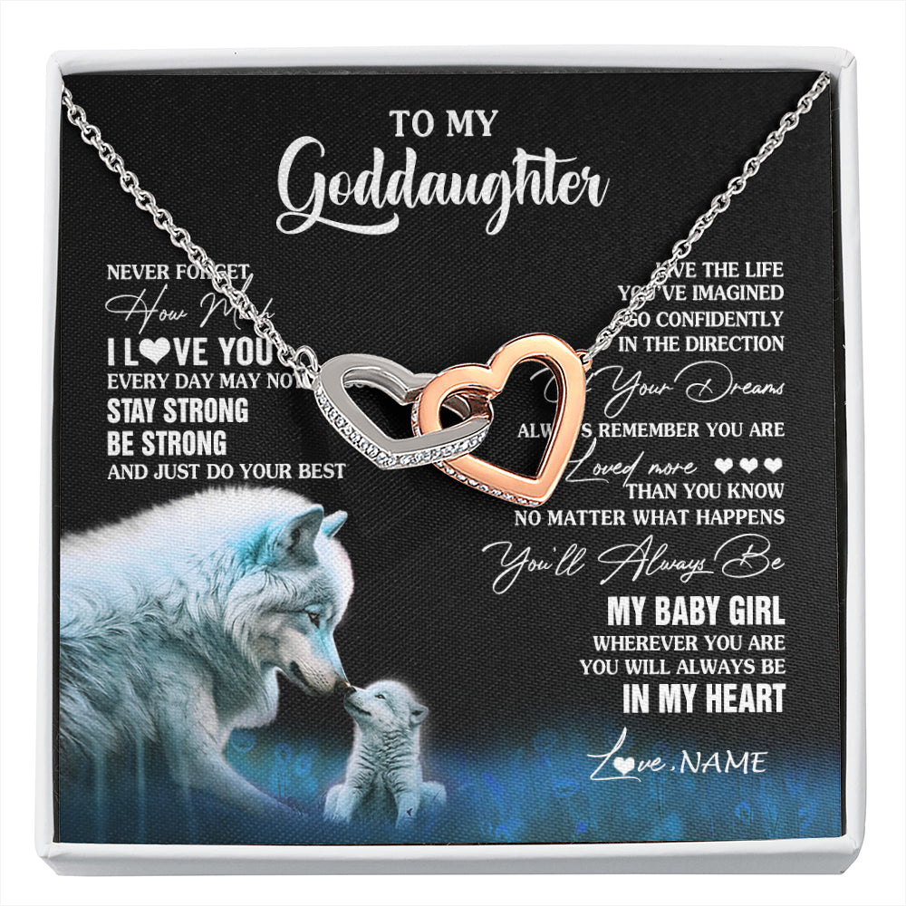 Interlocking Hearts Necklace Stainless Steel & Rose Gold Finish | 1 | Personalized To My Goddaughter Necklace From Aunt Uncle Wolf Never Forget How Much I Love You Birthday Gifts Christmas Customized Gift Box Message Card | siriusteestore