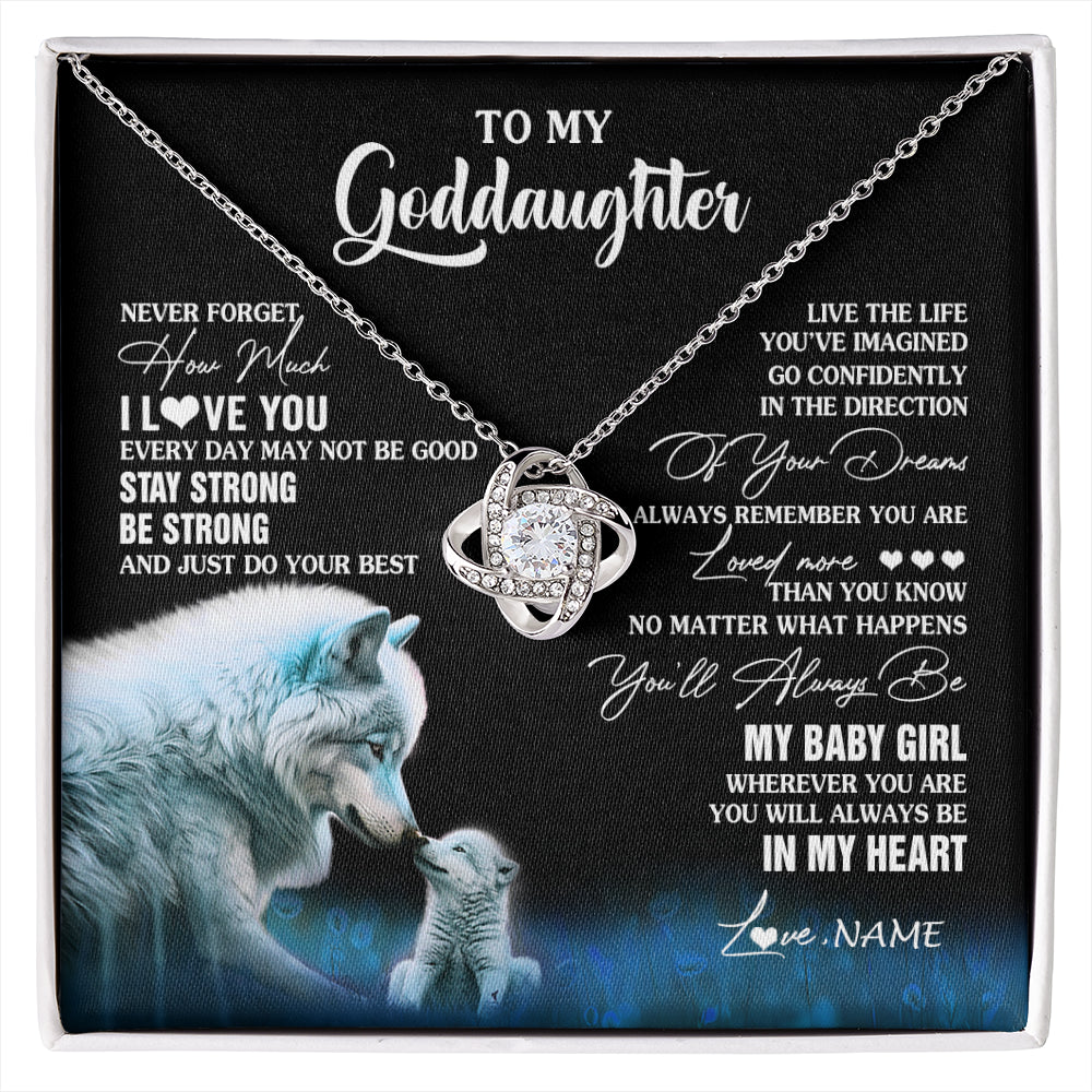 Love Knot Necklace 14K White Gold Finish | 1 | Personalized To My Goddaughter Necklace From Aunt Uncle Wolf Never Forget How Much I Love You Birthday Gifts Christmas Customized Gift Box Message Card | siriusteestore