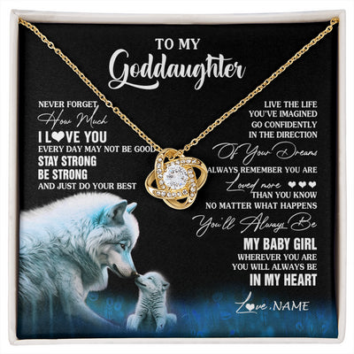 Love Knot Necklace 18K Yellow Gold Finish | 1 | Personalized To My Goddaughter Necklace From Aunt Uncle Wolf Never Forget How Much I Love You Birthday Gifts Christmas Customized Gift Box Message Card | siriusteestore