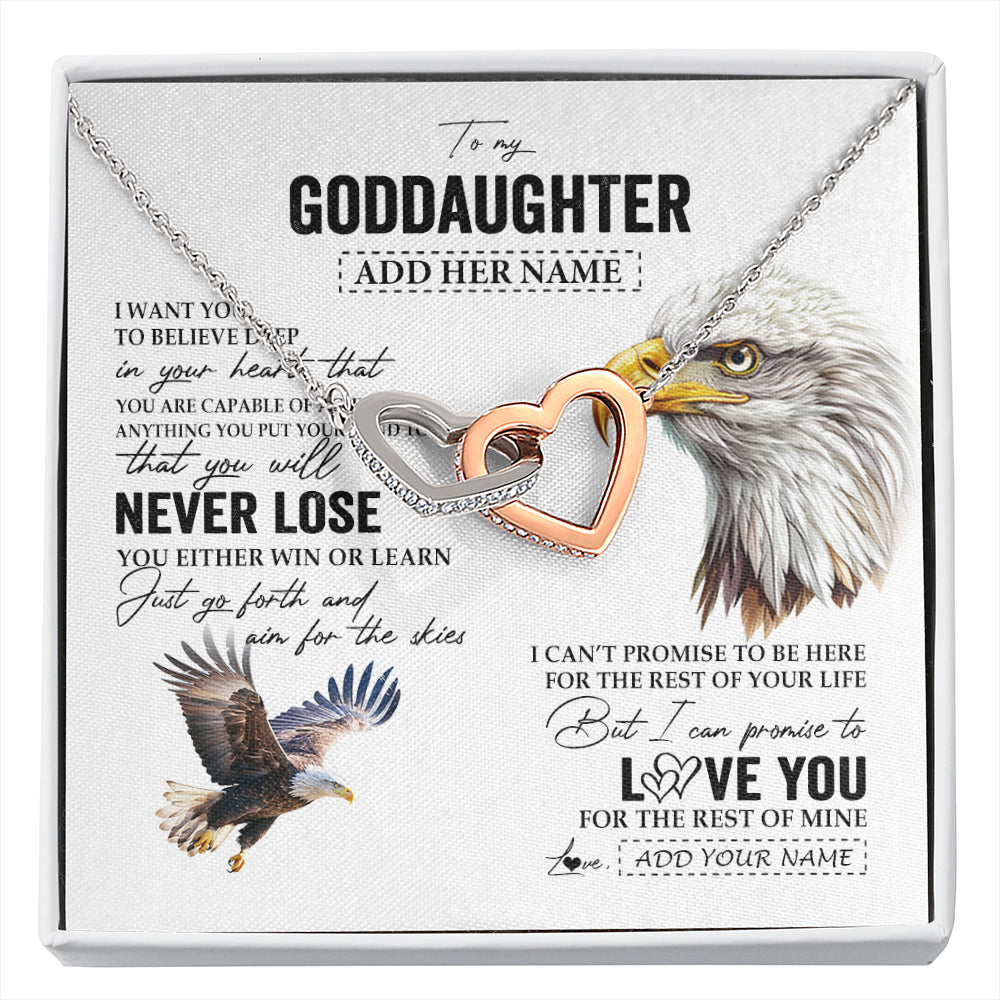 Interlocking Hearts Necklace Stainless Steel & Rose Gold Finish | 1 | Personalized To My Goddaughter Necklace From Aunt Uncle You Will Never Lose Eagle Goddaughter Birthday Gifts Graduation Christmas Custom Gift Box Message Card | siriusteestore
