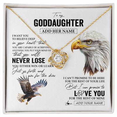 Love Knot Necklace 18K Yellow Gold Finish | 1 | Personalized To My Goddaughter Necklace From Aunt Uncle You Will Never Lose Eagle Goddaughter Birthday Gifts Graduation Christmas Custom Gift Box Message Card | siriusteestore