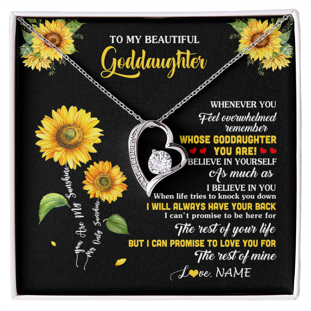 Forever Love Necklace 14K White Gold Finish | 1 | Personalized To My Goddaughter Necklace From Aunt Whenever You Feel Sunflower Goddaughter Birthday Graduation Christmas Customized Gift Box Message Card | siriusteestore