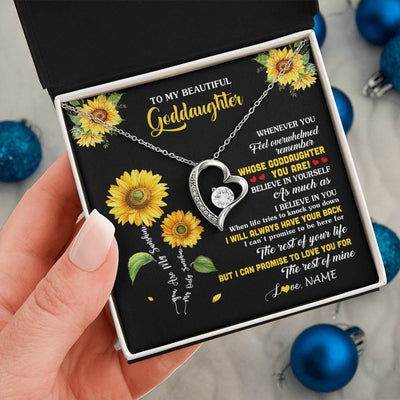 Forever Love Necklace 14K White Gold Finish | 2 | Personalized To My Goddaughter Necklace From Aunt Whenever You Feel Sunflower Goddaughter Birthday Graduation Christmas Customized Gift Box Message Card | siriusteestore