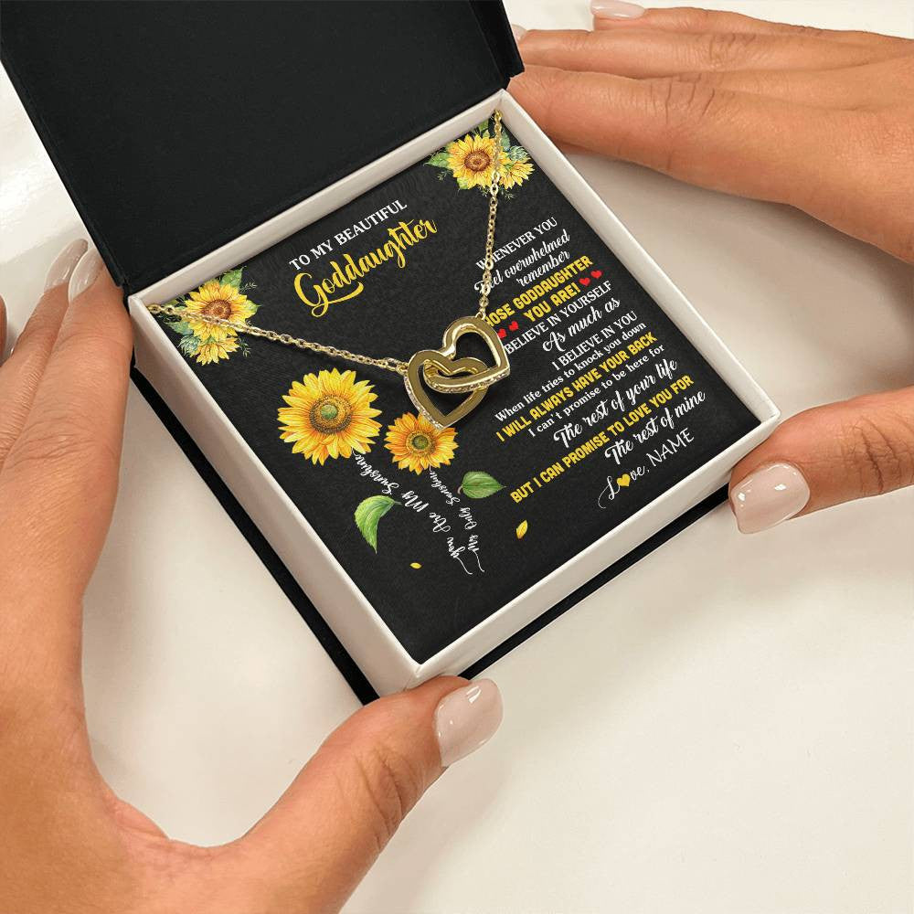 Interlocking Hearts Necklace 18K Yellow Gold Finish | 2 | Personalized To My Goddaughter Necklace From Aunt Whenever You Feel Sunflower Goddaughter Birthday Graduation Christmas Customized Gift Box Message Card | siriusteestore