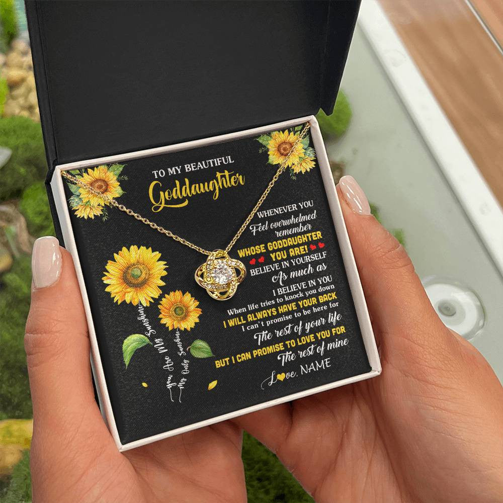 Love Knot Necklace 18K Yellow Gold Finish | 2 | Personalized To My Goddaughter Necklace From Aunt Whenever You Feel Sunflower Goddaughter Birthday Graduation Christmas Customized Gift Box Message Card | siriusteestore