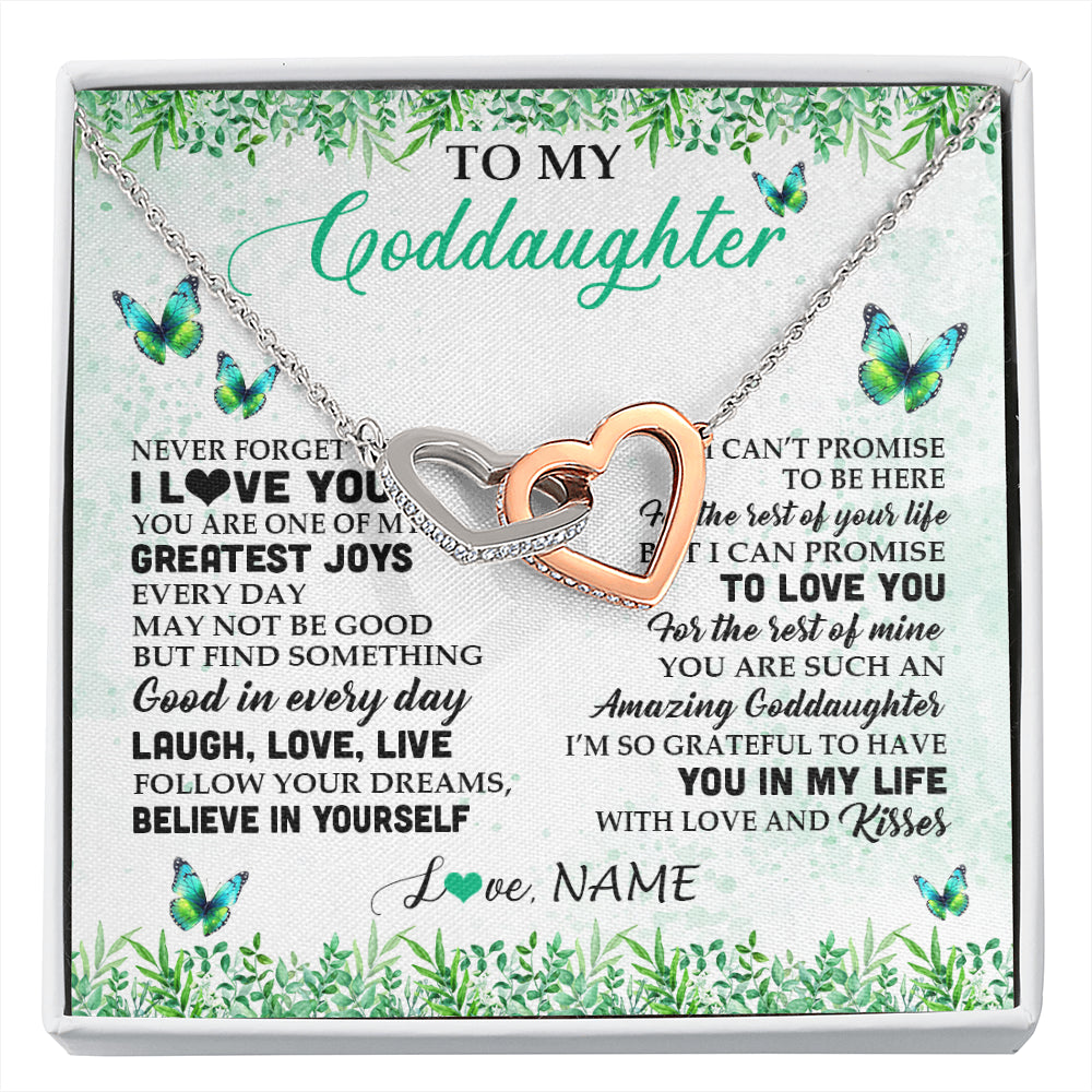 Interlocking Hearts Necklace Stainless Steel & Rose Gold Finish | 1 | Personalized To My Goddaughter Necklace From Godfather Aunt Butterfly Laugh Love Live Birthday Motivational Quote Christmas Customized Gift Box Message Card | siriusteestore