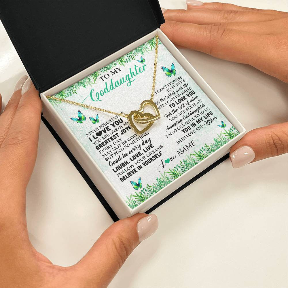 Interlocking Hearts Necklace 18K Yellow Gold Finish | 2 | Personalized To My Goddaughter Necklace From Godfather Aunt Butterfly Laugh Love Live Birthday Motivational Quote Christmas Customized Gift Box Message Card | siriusteestore