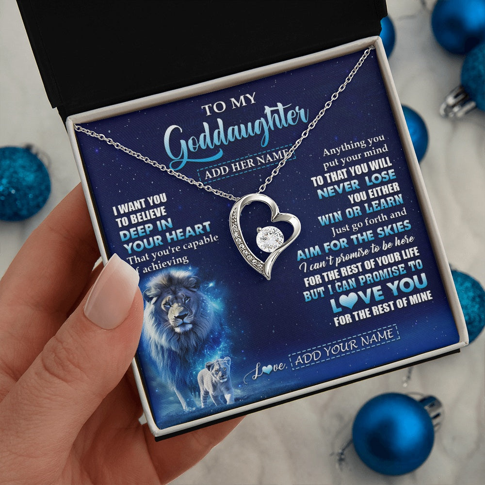 Forever Love Necklace 14K White Gold Finish | 2 | Personalized To My Goddaughter Necklace From Godfather Believe Your Heart Goddaughter Gift Birthday Graduation Christmas Customized Gift Box Message Card | siriusteestore.myshopify