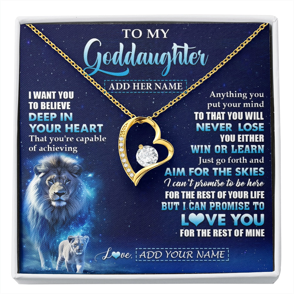 Forever Love Necklace 18K Yellow Gold Finish | 1 | Personalized To My Goddaughter Necklace From Godfather Believe Your Heart Goddaughter Gift Birthday Graduation Christmas Customized Gift Box Message Card | siriusteestore.myshopify
