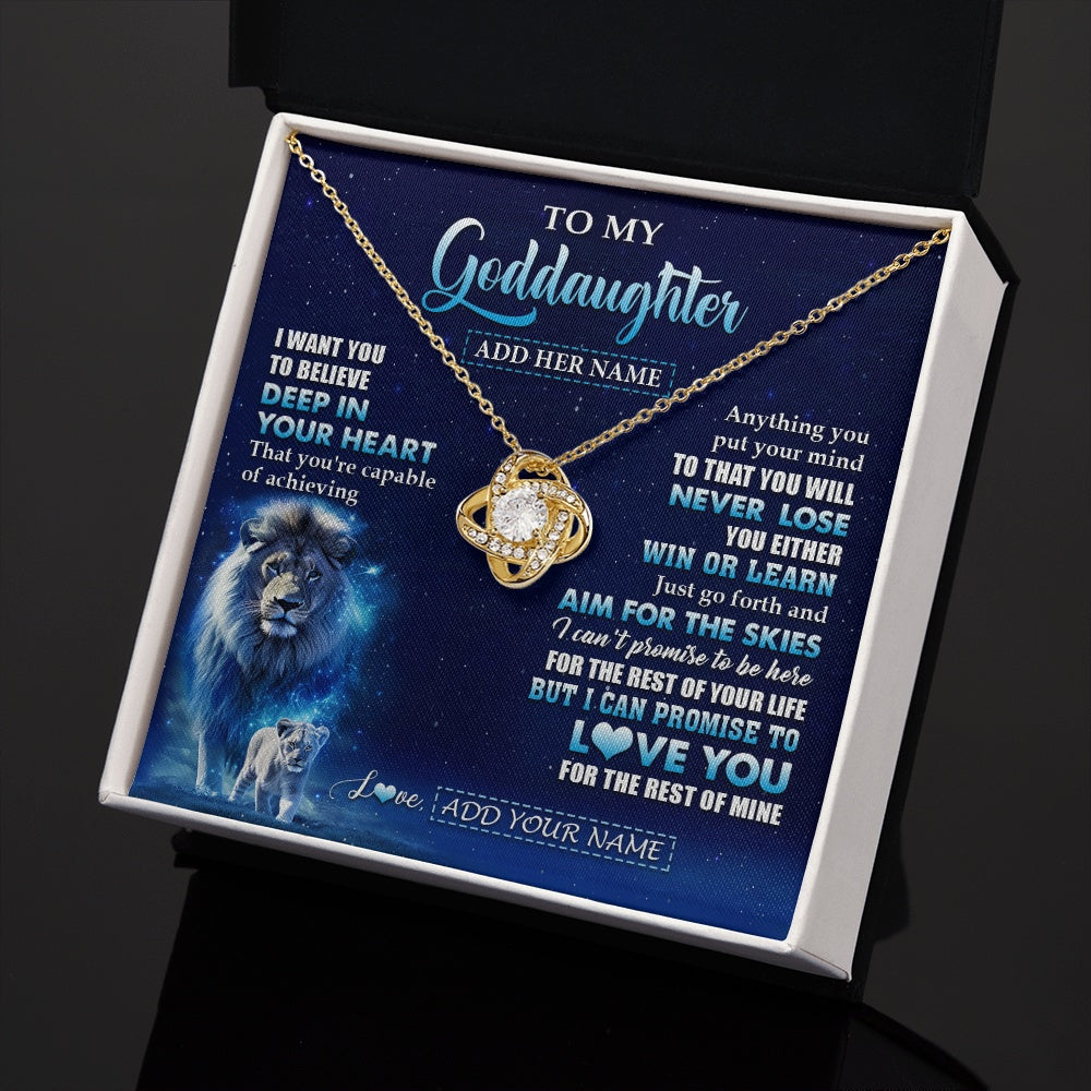 Love Knot Necklace 18K Yellow Gold Finish | 2 | Personalized To My Goddaughter Necklace From Godfather Believe Your Heart Goddaughter Gift Birthday Graduation Christmas Customized Gift Box Message Card | siriusteestore.myshopify