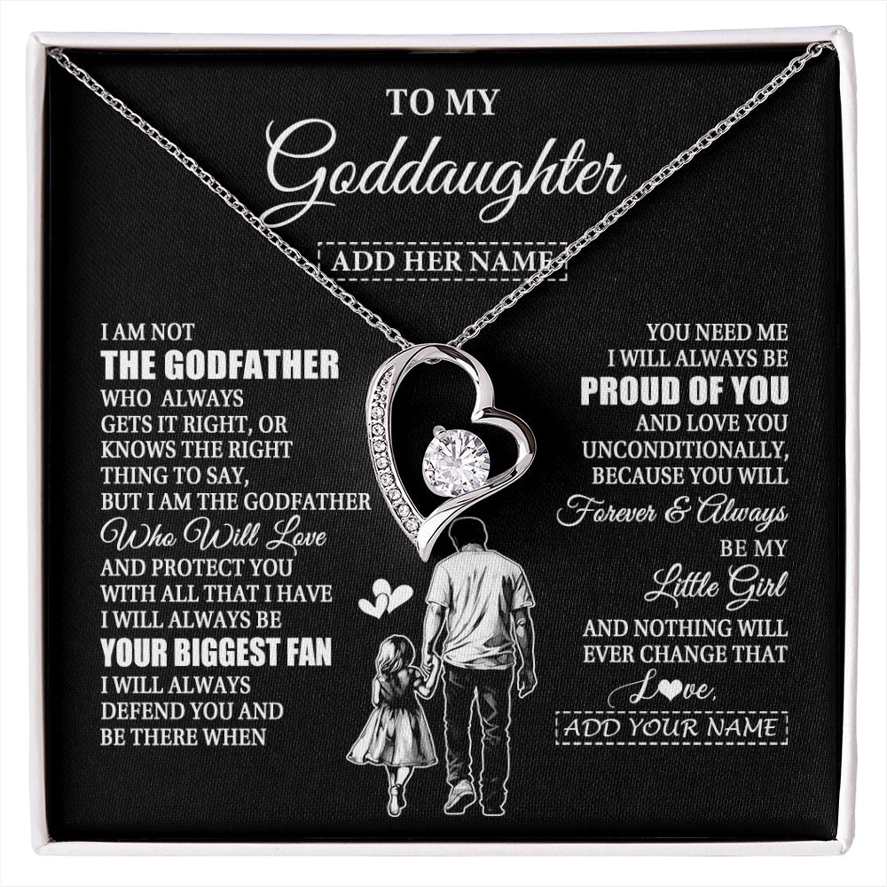 Forever Love Necklace 14K White Gold Finish | 1 | Personalized To My Goddaughter Necklace From Godfather Biggest Fan Birthday Gifts For Goddaughter From Godfather Aunt Christmas Custom Gift Box Message Card | siriusteestore.myshopify