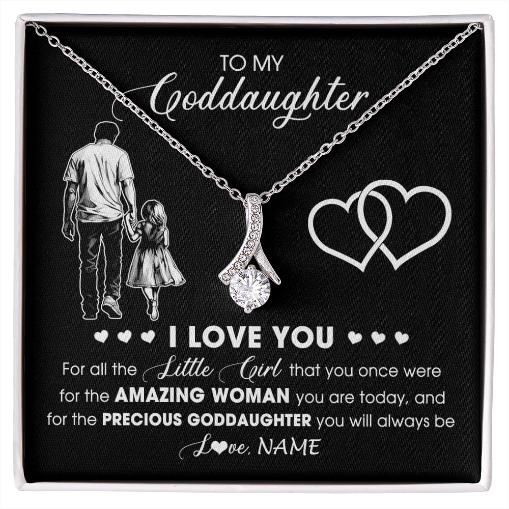 Alluring Beauty Necklace 14K White Gold Finish | 1 | Personalized To My Goddaughter Necklace From Godfather I Love You Little Girl Goddaughter Birthday Christmas Jewelry Customized Gift Box Message Card | siriusteestore