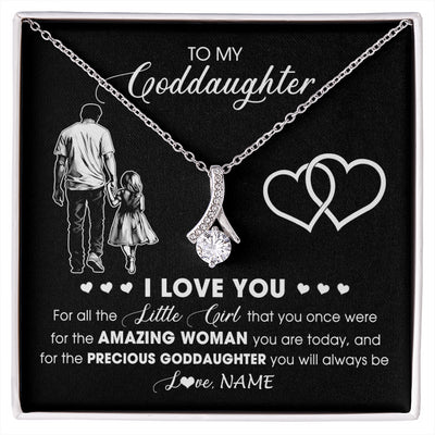 Alluring Beauty Necklace 14K White Gold Finish | 1 | Personalized To My Goddaughter Necklace From Godfather I Love You Little Girl Goddaughter Birthday Christmas Jewelry Customized Gift Box Message Card | siriusteestore