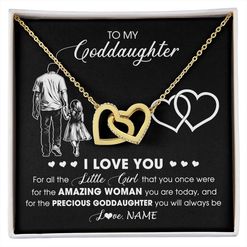 Interlocking Hearts Necklace 18K Yellow Gold Finish | 1 | Personalized To My Goddaughter Necklace From Godfather I Love You Little Girl Goddaughter Birthday Christmas Jewelry Customized Gift Box Message Card | siriusteestore