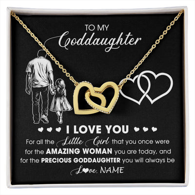 Interlocking Hearts Necklace 18K Yellow Gold Finish | 1 | Personalized To My Goddaughter Necklace From Godfather I Love You Little Girl Goddaughter Birthday Christmas Jewelry Customized Gift Box Message Card | siriusteestore