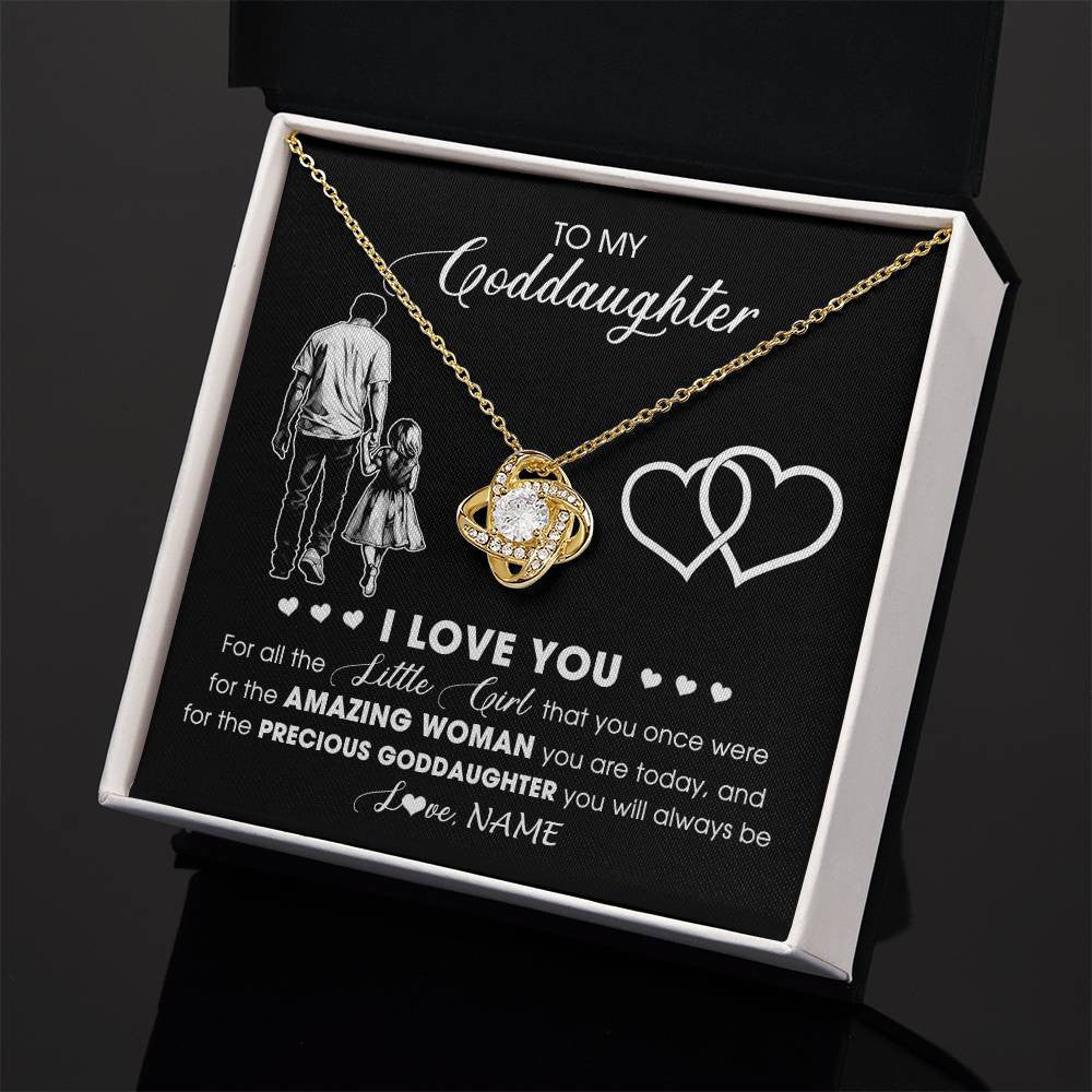 Love Knot Necklace 18K Yellow Gold Finish | 2 | Personalized To My Goddaughter Necklace From Godfather I Love You Little Girl Goddaughter Birthday Christmas Jewelry Customized Gift Box Message Card | siriusteestore