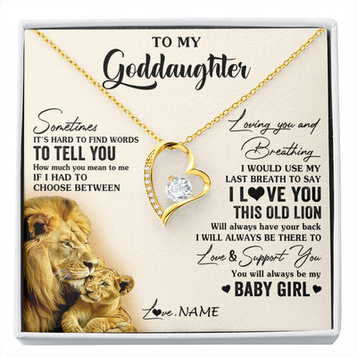 Forever Love Necklace 18K Yellow Gold Finish | 1 | Personalized To My Goddaughter Necklace From Godfather I Love You This Old Lion Goddaughter Birthday Christmas Jewelry Customized Gift Box Message Card | siriusteestore