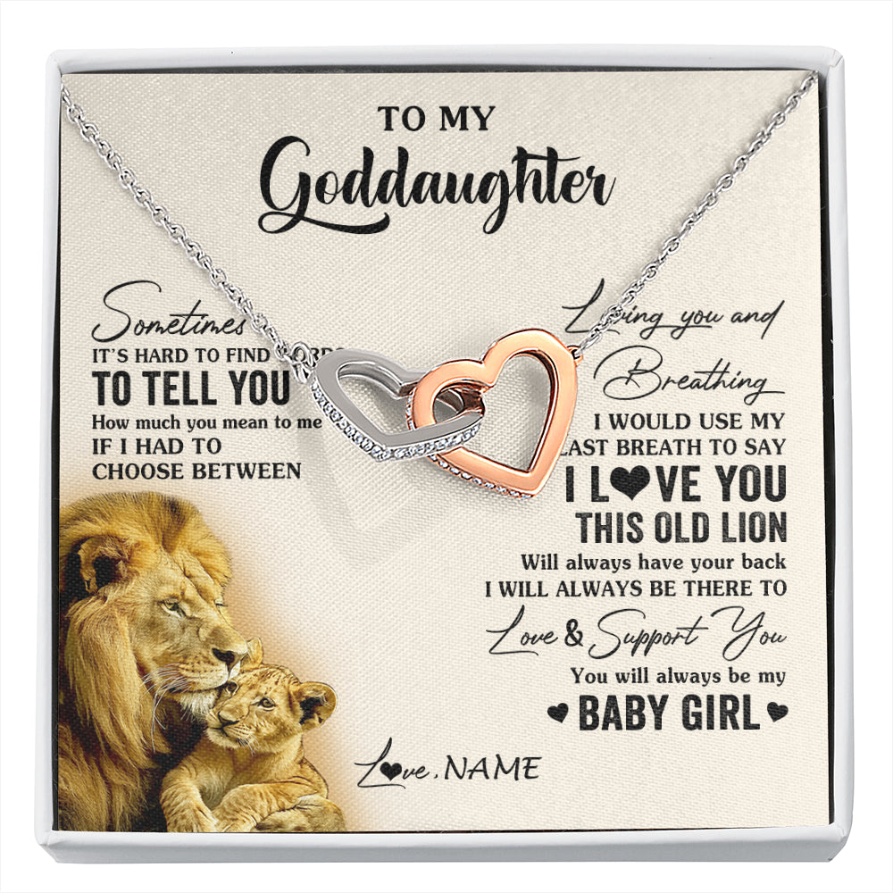 Interlocking Hearts Necklace Stainless Steel & Rose Gold Finish | 1 | Personalized To My Goddaughter Necklace From Godfather I Love You This Old Lion Goddaughter Birthday Christmas Jewelry Customized Gift Box Message Card | siriusteestore