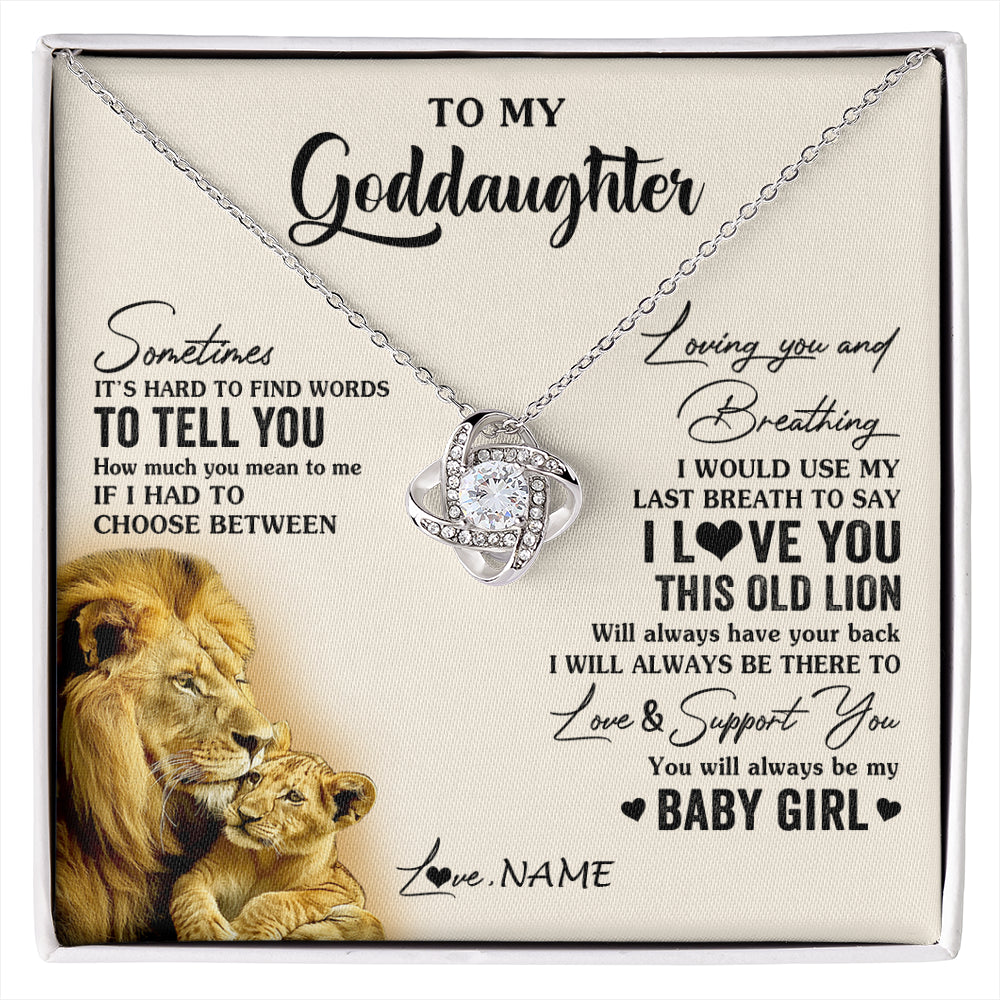 Love Knot Necklace 14K White Gold Finish | 1 | Personalized To My Goddaughter Necklace From Godfather I Love You This Old Lion Goddaughter Birthday Christmas Jewelry Customized Gift Box Message Card | siriusteestore