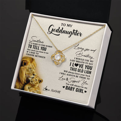Love Knot Necklace 18K Yellow Gold Finish | 2 | Personalized To My Goddaughter Necklace From Godfather I Love You This Old Lion Goddaughter Birthday Christmas Jewelry Customized Gift Box Message Card | siriusteestore