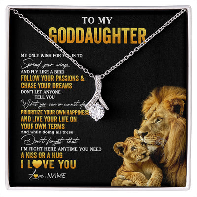 Alluring Beauty Necklace 14K White Gold Finish | 1 | Personalized To My Goddaughter Necklace From Godfather Lion My Only Wish For You Goddaughter Birthday Graduation Christmas Customized Gift Box Message Card | siriusteestore