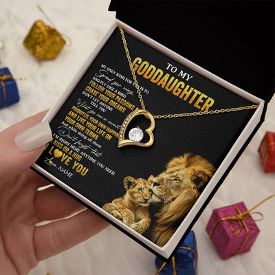 Forever Love Necklace 18K Yellow Gold Finish | 2 | Personalized To My Goddaughter Necklace From Godfather Lion My Only Wish For You Goddaughter Birthday Graduation Christmas Customized Gift Box Message Card | siriusteestore