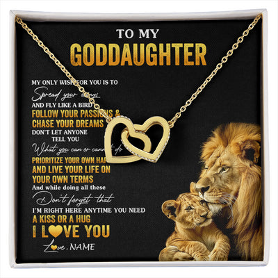 Interlocking Hearts Necklace 18K Yellow Gold Finish | 1 | Personalized To My Goddaughter Necklace From Godfather Lion My Only Wish For You Goddaughter Birthday Graduation Christmas Customized Gift Box Message Card | siriusteestore