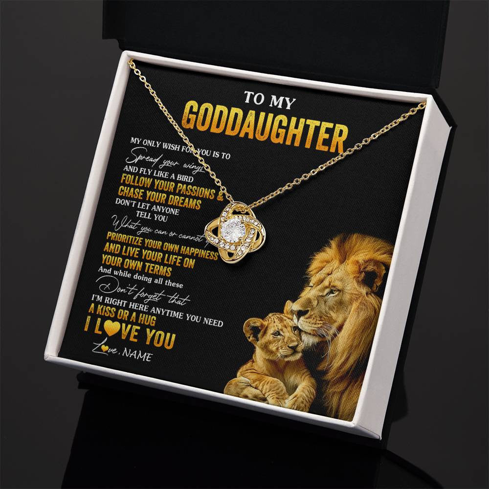 Love Knot Necklace 18K Yellow Gold Finish | 2 | Personalized To My Goddaughter Necklace From Godfather Lion My Only Wish For You Goddaughter Birthday Graduation Christmas Customized Gift Box Message Card | siriusteestore
