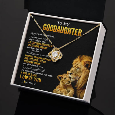Love Knot Necklace 18K Yellow Gold Finish | 2 | Personalized To My Goddaughter Necklace From Godfather Lion My Only Wish For You Goddaughter Birthday Graduation Christmas Customized Gift Box Message Card | siriusteestore
