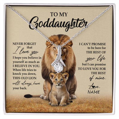 Alluring Beauty Necklace 14K White Gold Finish | 1 | Personalized To My Goddaughter Necklace From Godfather Lion Never Forget That I Love You Goddaughter Jewelry Birthday Graduation Christmas Customized Message Card | siriusteestore