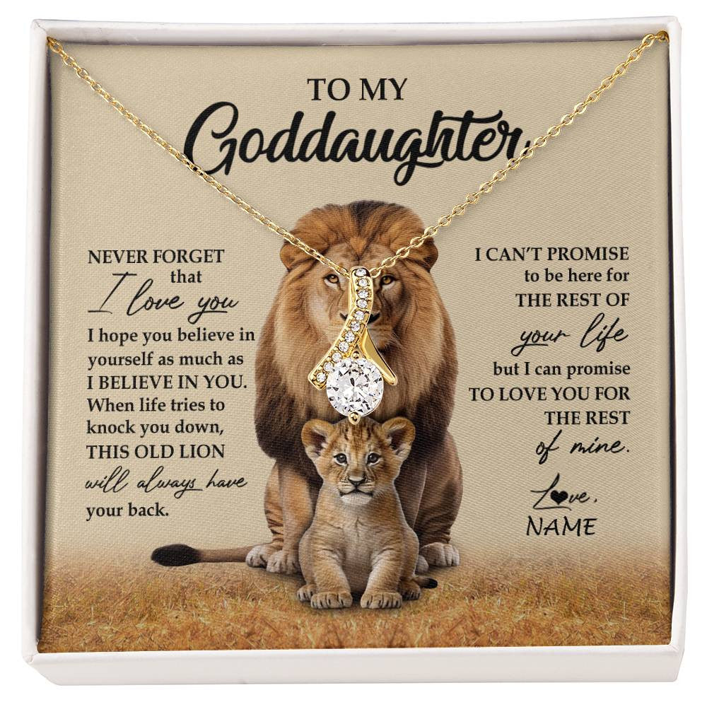 Alluring Beauty Necklace 18K Yellow Gold Finish | 1 | Personalized To My Goddaughter Necklace From Godfather Lion Never Forget That I Love You Goddaughter Jewelry Birthday Graduation Christmas Customized Message Card | siriusteestore