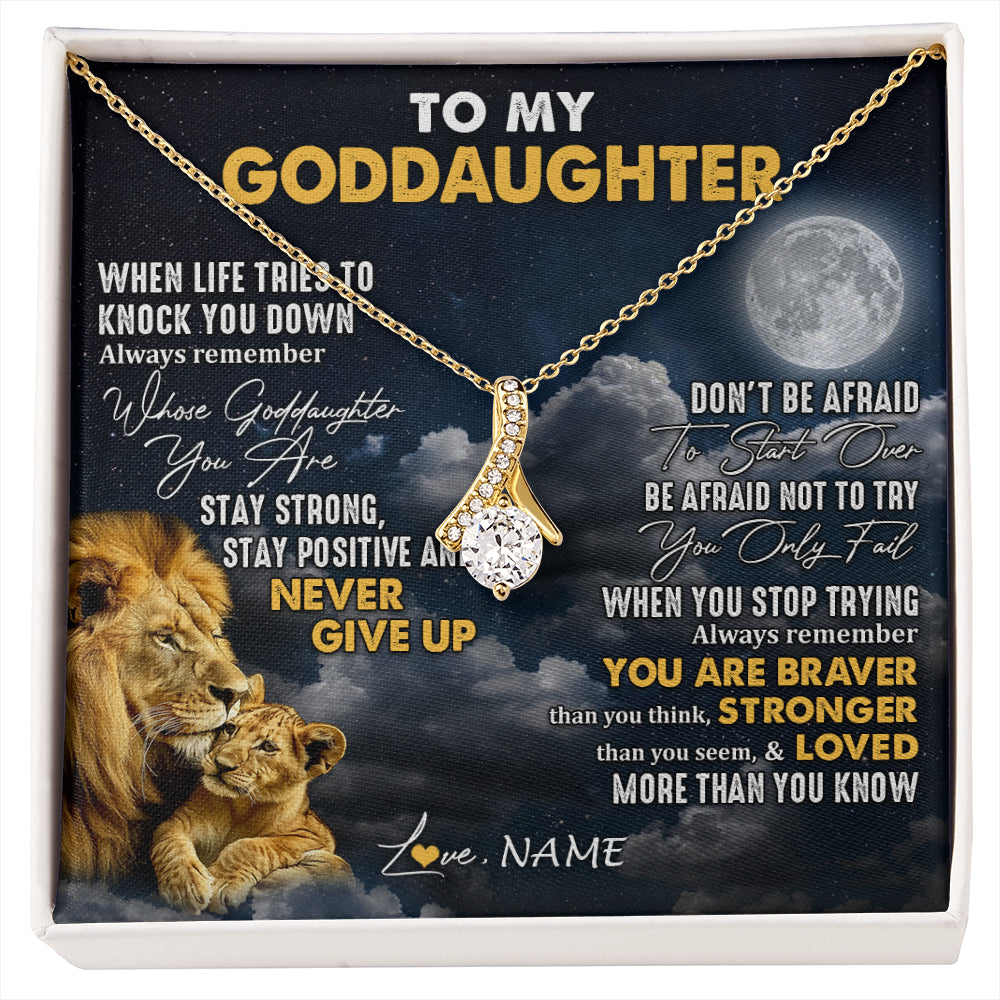 Alluring Beauty Necklace 18K Yellow Gold Finish | 1 | Personalized To My Goddaughter Necklace From Godfather Lion Never Give Up Goddaughter Birthday Graduation Christmas Jewelry Customized Gift Box Message Card | siriusteestore